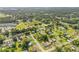 Wide aerial view of a residential area surrounded by lush greenery and scattered trees at 805 Spruce St, New Smyrna Beach, FL 32168