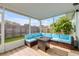 Cozy screened patio with an outdoor seating area and privacy at 805 Spruce St, New Smyrna Beach, FL 32168
