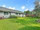 Spacious backyard features lush green lawn, and mature landscaping offering a serene outdoor living space at 343 Sweet Bay Ave, New Smyrna Beach, FL 32168