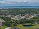Drone shot displays a neighborhood home nestled among lush trees, with a serene lake visible in the distance at 411 Ryans Ridge Ave, Eustis, FL 32726