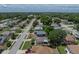 An aerial view highlights a neighborhood street and a well-maintained single-story home nestled in a community at 411 Ryans Ridge Ave, Eustis, FL 32726