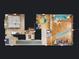 Overhead view of furniture layout in floor plan, with living spaces and bedroom at 4141 S Atlantic Ave # 605, New Smyrna Beach, FL 32169