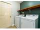 Well-equipped laundry room featuring modern appliances and ample shelving for organized storage at 4623 Secret River Trl, Port Orange, FL 32129