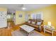 Inviting living room with wood floors, a plush sofa, and bright yellow walls, creating a cheerful atmosphere at 821 Ocean Ave, New Smyrna Beach, FL 32169