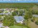 Aerial shot of the property showcasing the lush backyard, mature shade trees, and peaceful, wooded surroundings at 904 Clubhouse Blvd, New Smyrna Beach, FL 32168