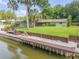 Waterfront backyard with private dock, lush greenery, and mature trees at 154 Godfrey Rd, Edgewater, FL 32141