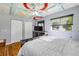 Nicely decorated bedroom features two closets and a uniquely designed ceiling with a modern ceiling fan at 154 Godfrey Rd, Edgewater, FL 32141