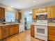 Well-lit kitchen with wood cabinets, a window, and modern appliances offers ample counter space at 1331 Needle Palm Dr, Edgewater, FL 32132