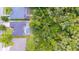 An aerial view shows the home's roof, screened pool, backyard landscaping, and neighboring properties at 6065 Spruce Point Cir, Port Orange, FL 32128