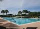 Community pool with palm trees, lounge chairs and a covered patio area for residents to enjoy at 3918 Doune Way, Clermont, FL 34711