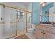 Bathroom with shower/tub combo, vanity, and tiled flooring at 800 W 2Nd Ave, Windermere, FL 34786