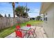 Cozy patio with red chairs and glass table at 36 Camellia Dr, Ormond Beach, FL 32176