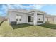 Backyard with a covered patio, green grass, and white privacy fence at 687 Campo Ln, Davenport, FL 33837