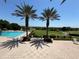 Resort-style pool with palm trees and golf course view at 5021 Harbor Hts, Lady Lake, FL 32159