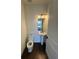 Modern powder room with pedestal sink and dark hardwood floor at 2018 Packing District Way, Orlando, FL 32804