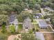 Aerial view of a two-story house with a large backyard and surrounding neighborhood at 222 Emmy Cv, Oviedo, FL 32765