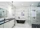 Stylish bathroom showcasing a modern soaker tub, sleek vanity, and glass-enclosed shower at 1860 Via Contessa, Winter Park, FL 32789