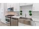 Modern farmhouse kitchen with stainless steel appliances and white cabinets at 150 E Robinson St # 1709, Orlando, FL 32801