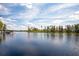 Picturesque lake view showcases clear blue skies and lush trees in a tranquil setting at 11602 Graces Way, Clermont, FL 34711