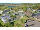 An aerial view showcases this home's landscaped yard in a peaceful neighborhood setting near a tranquil pond at 2855 Gopherwood Way, Clermont, FL 34711