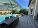 Inviting backyard features a pristine pool, hot tub, and stylish outdoor seating for relaxing and entertaining at 8734 Crestgate Cir, Orlando, FL 32819