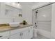 Updated bathroom features a bowl sink, shower and tub combination, and a framed mirror at 1121 Trotwood Blvd, Winter Springs, FL 32708