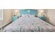 Closeup of blue seahorse themed headboard with matching side tables in a well lit bedroom at 2877 Attwater Loop, Winter Haven, FL 33884