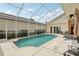 Large screened-in pool area with ample patio space and lush landscaping at 475 Windsor Pl, Davenport, FL 33896
