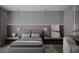 Modern bedroom with gray color scheme, stylish lighting, and a decorative painting on the wall at 1102 East Pkwy, Deland, FL 32724
