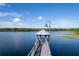 Picturesque lake view featuring a gazebo on a dock in the center of the image at 3383 Westchester Square Blvd # 204, Orlando, FL 32835