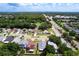 Aerial view shows a vibrant neighborhood, homes with pools and lush greenery next to a busy road at 4316 Natchez Trace Dr, St Cloud, FL 34769