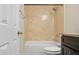 Clean bathroom with shower/tub and dark vanity at 2472 Temple Grove Ln, Kissimmee, FL 34741