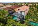 Aerial view of house with private pool and screened enclosure at 5431 Solterra Cir, Davenport, FL 33837