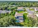 Aerial view showing the backyard pool, well-maintained yard, and neighborhood at 708 Fox Edge Ct, Oviedo, FL 32765