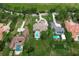 Stunning aerial view of an estate home, showcasing a backyard pool and manicured landscaping at 16828 Vinci Way, Montverde, FL 34756