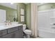 Charming bathroom with gray vanity, green walls, and shower/tub at 1983 Spring Shower Cir, Kissimmee, FL 34744