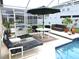 Relaxing screened-in pool patio with lounge chairs and dining set at 320 Henley Cir, Davenport, FL 33896