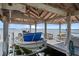 Covered boat dock with boat lift and cozy seating area overlooking the water at 12428 Summerport Ln, Windermere, FL 34786