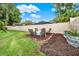 Private backyard with fire pit and raised garden beds at 250 Shady Oaks Cir, Lake Mary, FL 32746