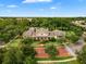 An aerial view captures the community's clubhouse bordered by lush landscaping and mature trees at 1401 Celebration Ave # 402, Celebration, FL 34747