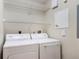 Bright laundry room equipped with a washer, dryer, and convenient overhead shelving at 1401 Celebration Ave # 402, Celebration, FL 34747