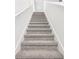 Carpeted staircase with white handrail leads to the upper level of this modern home at 1386 Current Pl, Haines City, FL 33844