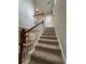 Elegant staircase with carpeted steps and wooden railing leading to upper level at 1366 Ponce Dr, Celebration, FL 34747