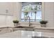 Close-up of the kitchen sink with a view to the water and tropical plants at 904 Main St, Windermere, FL 34786