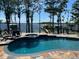 Backyard pool and patio overlooking a scenic lake, perfect for relaxation and outdoor enjoyment at 904 Main St, Windermere, FL 34786