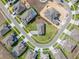 Aerial view of property lines in a neighborhood showcasing manicured lawns, paved streets, and a community setting at 16033 Barkly Ridge Ct, Winter Garden, FL 34787