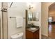 Small bathroom with granite countertop and shower at 18920 Overton St, Orlando, FL 32833