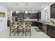 Modern kitchen with dark cabinetry, granite counters, and island at 720 Split Hoof Dr, Saint Cloud, FL 34771