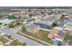 Aerial view shows a residential neighborhood, with green lawns, sidewalks, and palm trees lining the street at 1103 Epson Oaks Way, Orlando, FL 32837