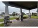 Covered front porch showcasing stone-clad columns and a paved entryway at 3255 Roseville Dr, Apopka, FL 32712